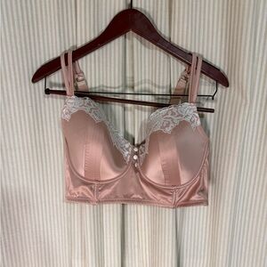 Lace Trim Satin Bra in Blush